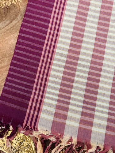 ShopNaya Exclusive | Handwoven | Cotton Saree | Gold Zari | No Blouse | Beige & Maroon | Handloom Mark | Ships from California